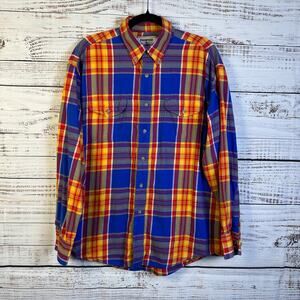 Mens VTG Wrangler Painted Desert Blue Orange Plaid Button Up Western Shirt Sz L